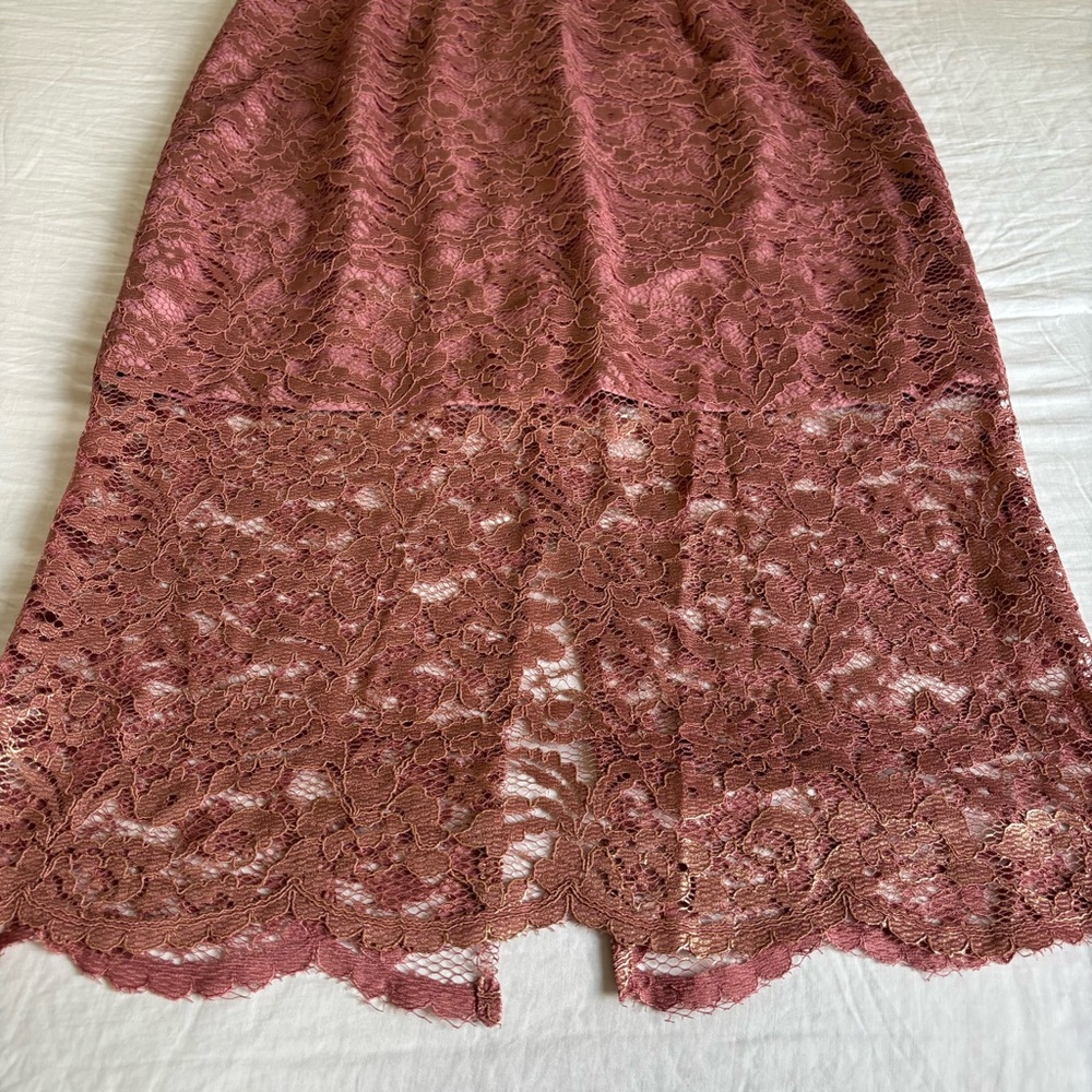 Dress the Population Mauve Gold Lace Leilani Illusion Hem Midi Dress • Size XL - Picture 12 of 16